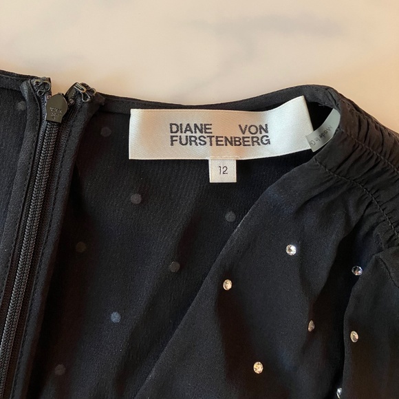 DVF Rhinestone-Covered Sparkling Black Silk Crepe De Chine Dress 12 Large - Picture 5 of 6